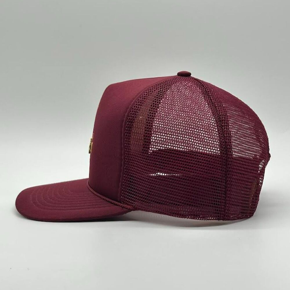 Vintage Bowling Trucker Hat & Pin Strike Funny Graphic SnapBack Flat Bill Maroon - Picture 4 of 9